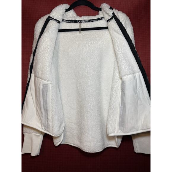 Calvin Klein Performance Mixed Media Sherpa Jacket Hoodie Large In White - Picture 5 of 7